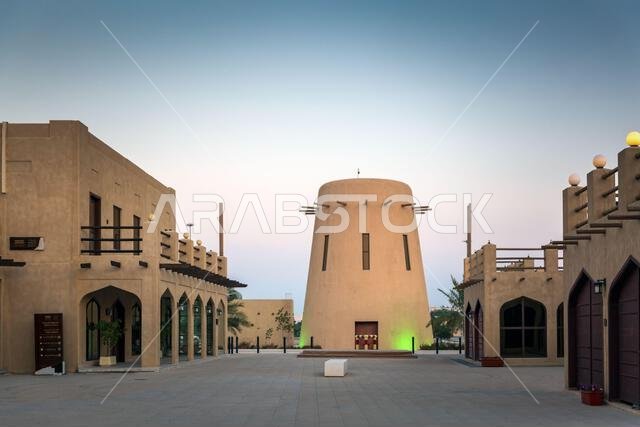 Traditional mud architecture in a heritage town near Qatif, Saudi Arabia.