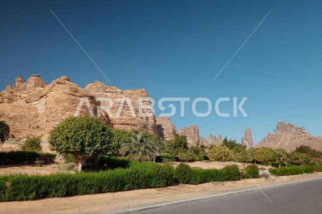 Majestic Rocky Desert Landscape with Dramatic Mountains. Saudi Arabia. AlUla. Majestic Rocky Desert Landscape with Dramatic Mountains. Saudi Arabia. AlUla.