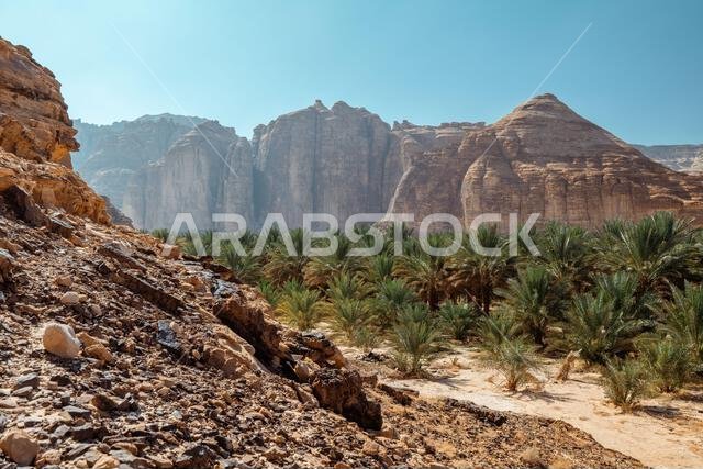 Majestic Rocky Desert Landscape with Dramatic Mountains. Saudi Arabia. AlUla. Majestic Rocky Desert Landscape with Dramatic Mountains. Saudi Arabia. AlUla.