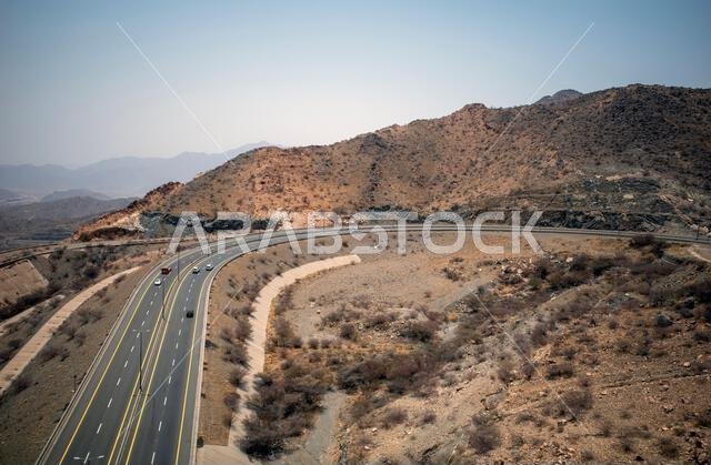 Aerial view of Al Hada Road, Taif City, near Mecca, Saudi Arabia.