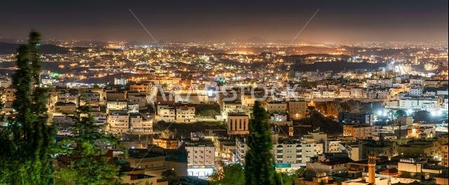 Abha City at Night A Stunning Skyline of Lights. Panorama