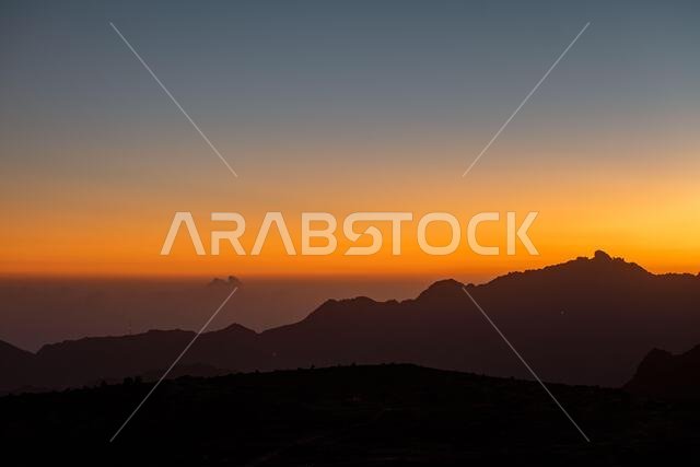 Golden Sunset Over Abha Mountains, Saudi Arabia
