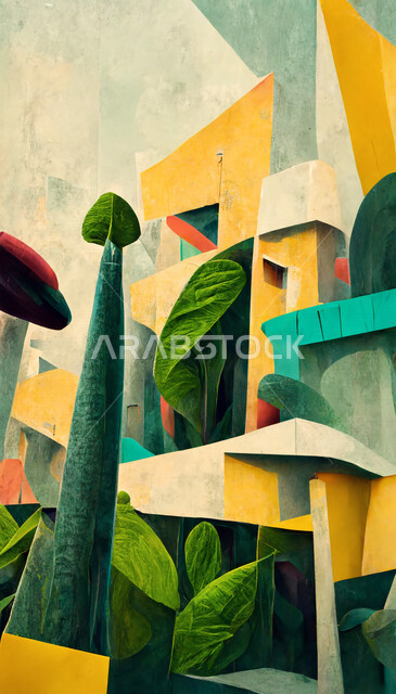 صورة مقربة للوحة فنية ابداعية ، التجريد بأسلوب التكعيب ، رسوم فنية ، فن تشكيلي ، لوحة فنية جدارية ، لوحات رسم ، معارض و فنون 