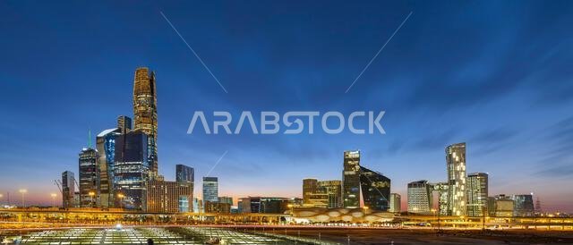 Beautiful New Riyadh Skyline after sunset. Riyadh city towers KAFD in Saudi Arabia