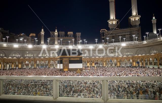Mecca, Saudi Arabia - June 27, 2024: The Kaaba, where Hajj and Umrah pilgrims perform Thawaf, in Mecca, Saudi Arabia.
