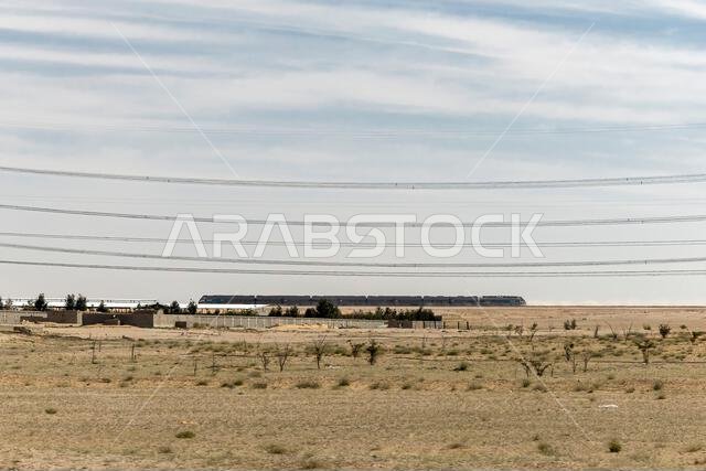 Saudi train in desert going Riyadh to Dammam Saudi Arabia