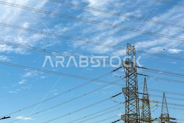 High-voltage power lines and high voltage electric transmission towers