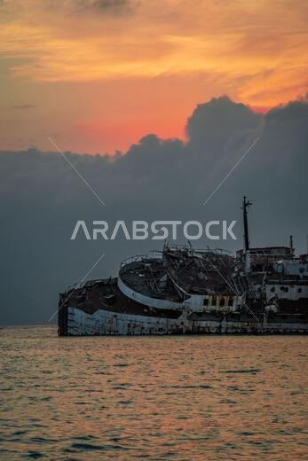 Red Sea shore shipwreck in Jeddah, Saudi Arabia