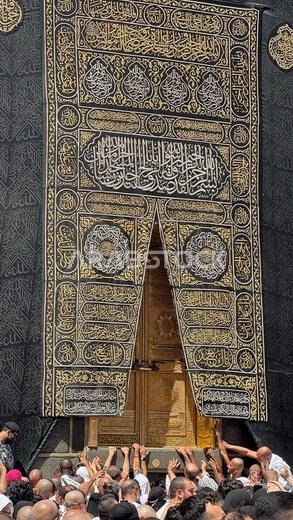 Mecca, Saudi Arabia - May 02, 2024 : The door of the Kaaba called "Multazam" at Grant holy mosque Al-Haram in Mecca Saudi Arabia. 