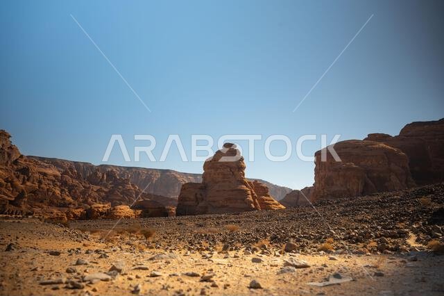 Scenic view of desert against clear blue sky, A beautiful Landscape from Al Ula, Saudi Arabia Scenic view of desert against clear blue sky, A beautiful Landscape from Al Ula, Saudi Arabia