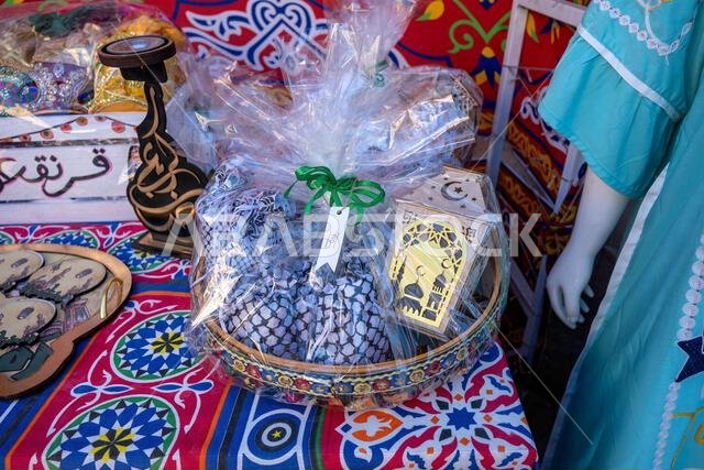 Islamic arts of blue Ramadan lantern as an Arabian Muslim celebration of Ramadan and garangao on oriental red carpet wit
