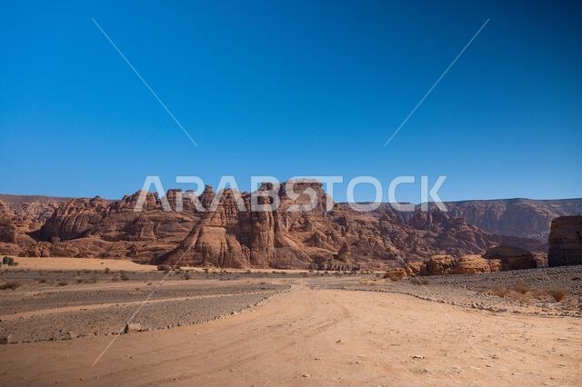 Scenic view of desert against clear blue sky, A beautiful Landscape from Al Ula, Saudi Arabia Scenic view of desert against clear blue sky, A beautiful Landscape from Al Ula, Saudi Arabia