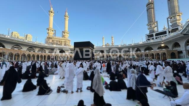 Muslim pilgrims perform Tawaf around the Kaaba after dawn prayer at Masjid al-Haram in Makkah, Saudi Arabia. Muslims worldwide face the Kaaba in