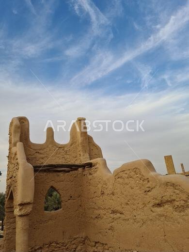 Historic Mud-Brick Architecture of At-Tureif Under a Blue Sky in Saudi Arabia