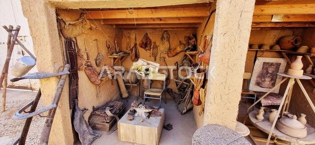Mecca, Saudi Arabia - December 28th, 2022: Traces of ancient Arab civilization in Alamoudi Museum, Mecca, Saudi Arabia.