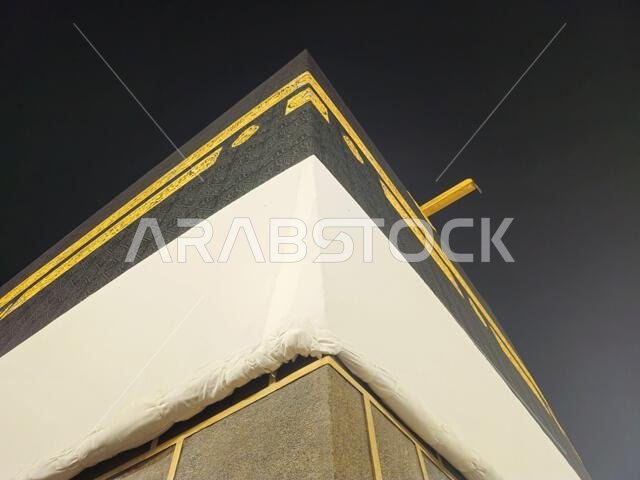 The Kaaba, stone building at the center of Islam's most important mosque and holiest site, the grand mosque in Mecca, the direction of praying Qibla,