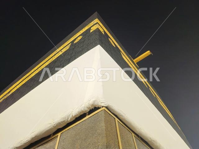 The Kaaba, stone building at the center of Islam's most important mosque and holiest site, the grand mosque in Mecca, the direction of praying Qibla,