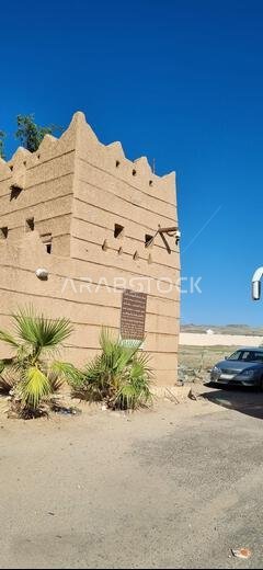 Mecca, Saudi Arabia - December 28th, 2022: View from in front of the gate of the Alamoudi Museum, Mecca, Saudi Arabia.
