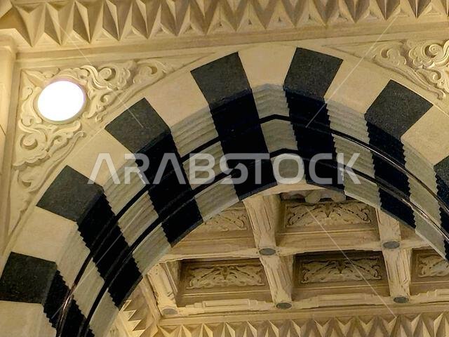 Details of The Prophet's Mosque al-Masjid al-Nabawi, the second mosque built by the Islamic prophet Muhammad in Medina, after the Quba Mosque, the sec
