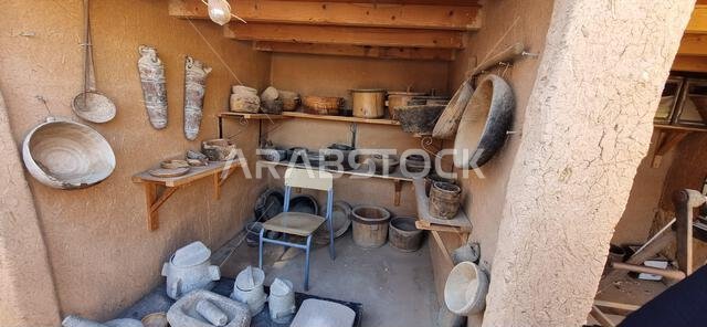Mecca, Saudi Arabia - December 28th, 2022: Traces of ancient Arab civilization in Alamoudi Museum, Mecca, Saudi Arabia.
