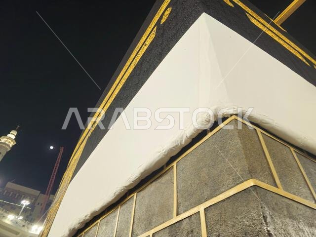 The Kaaba, stone building at the center of Islam's most important mosque and holiest site, the grand mosque in Mecca, the direction of praying Qibla,