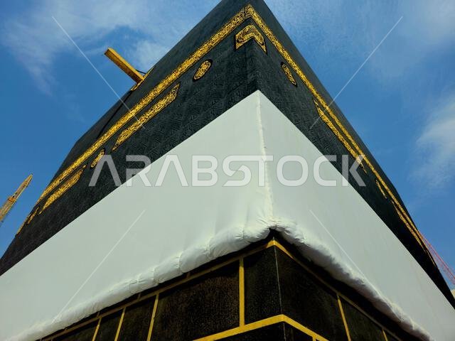 The Kaaba, stone building at the center of Islam's most important mosque and holiest site, the grand mosque in Mecca, the direction of praying Qibla,