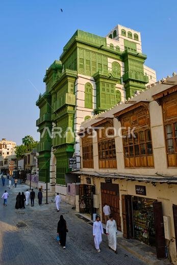 Saudi Arabia, Makkah Province, Jeddah, the historic old town of Al-Balad, UNESCO World Heritage Site, traditional houses