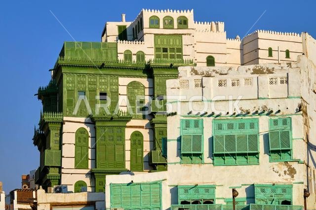 Saudi Arabia, Makkah Province, Jeddah, the historic old town of Al-Balad, UNESCO World Heritage Site, traditional houses
