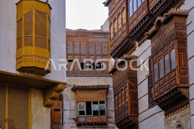Saudi Arabia, Makkah Province, Jeddah, the historic old town of Al-Balad, UNESCO World Heritage Site, traditional houses