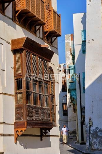 Saudi Arabia, Makkah Province, Jeddah, the historic old town of Al-Balad, UNESCO World Heritage Site, traditional houses