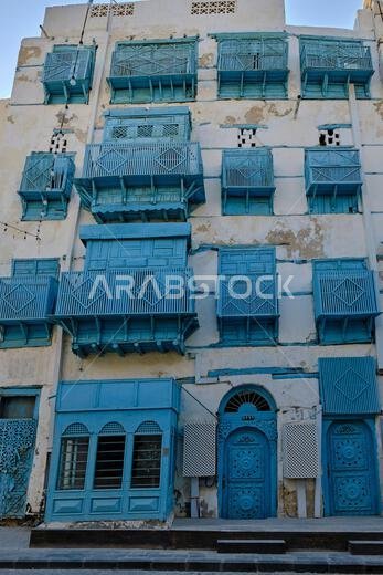 Saudi Arabia, Makkah Province, Jeddah, the historic old town of Al-Balad, UNESCO World Heritage Site, traditional houses