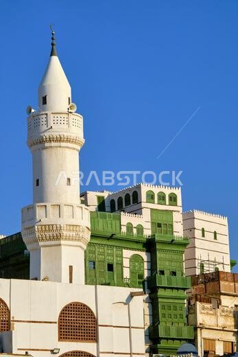 Saudi Arabia, Makkah Province, Jeddah, the historic old town of Al-Balad, a UNESCO World Heritage Site, AlDahab Square, Al Ma'amar Mosque and traditio