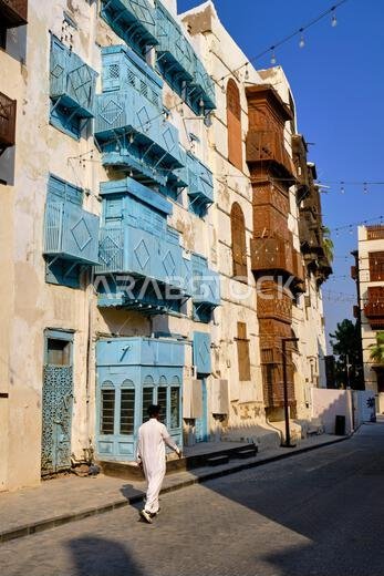 Saudi Arabia, Makkah Province, Jeddah, the historic old town of Al-Balad, UNESCO World Heritage Site, traditional houses