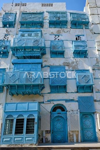 Saudi Arabia, Makkah Province, Jeddah, the historic old town of Al-Balad, UNESCO World Heritage Site, traditional houses