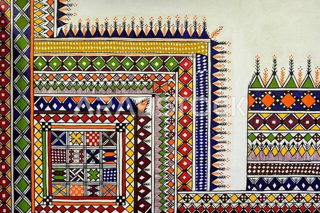Saudi Arabia, Asir Province, Fatima Museum of Interior Decoration and Women's Clothing, Al-Qatt Al-Asiri art, traditional wall decoration by the women