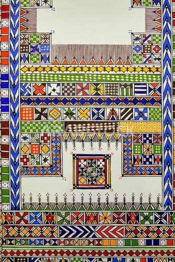 Saudi Arabia, Asir Province, Fatima Museum of Interior Decoration and Women's Clothing, Al-Qatt Al-Asiri art, traditional wall decoration by the women