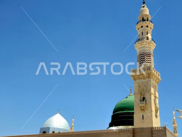 The exterior and the outer view of The Prophet's Mohamed Mosque or Al Masjid Al Nabawi, a major site of pilgrimage that falls under the purview of the