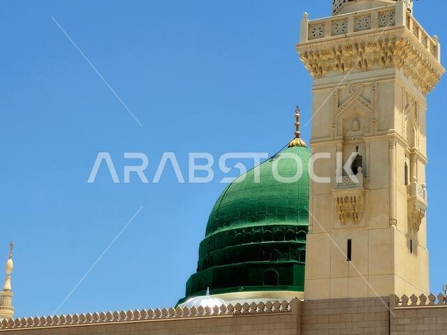 The exterior and the outer view of The Prophet's Mohamed Mosque or Al Masjid Al Nabawi, a major site of pilgrimage that falls under the purview of the