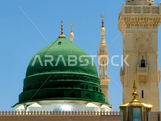 The exterior and the outer view of The Prophet's Mohamed Mosque or Al Masjid Al Nabawi, a major site of pilgrimage that falls under the purview of the