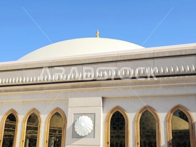 The exterior and the domes of The Prophet's Mosque or Al Masjid Al Nabawi, a major site of pilgrimage that falls under the purview of the Custodian of The exterior and the domes of The Prophet's Mosque or Al Masjid Al Nabawi, a major site of pilgrimage that falls under the purview of the Custodian of