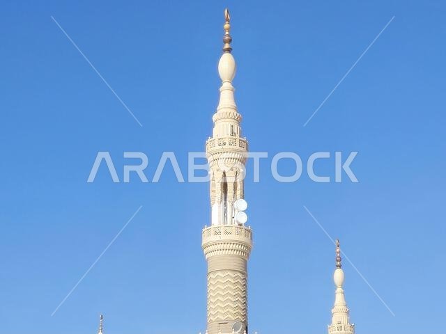 The exterior and the domes of The Prophet's Mosque or Al Masjid Al Nabawi, a major site of pilgrimage that falls under the purview of the Custodian of