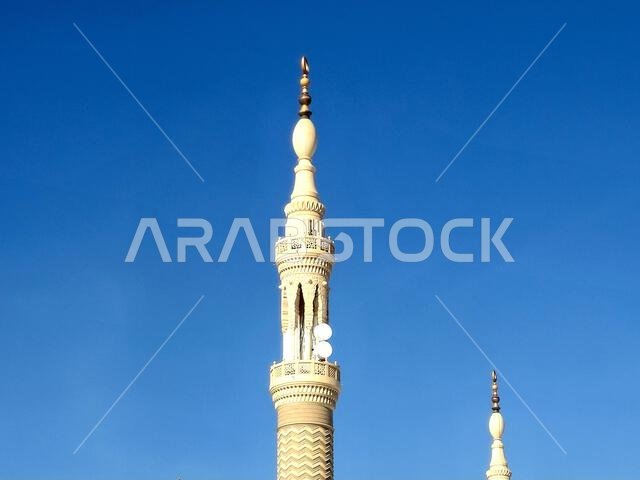 The exterior and the domes of The Prophet's Mosque or Al Masjid Al Nabawi, a major site of pilgrimage that falls under the purview of the Custodian of