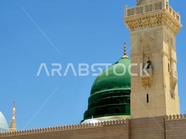The exterior and the outer view of The Prophet's Mohamed Mosque or Al Masjid Al Nabawi, a major site of pilgrimage that falls under the purview of the