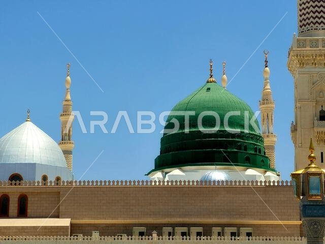 The exterior and the outer view of The Prophet's Mohamed Mosque or Al Masjid Al Nabawi, a major site of pilgrimage that falls under the purview of the