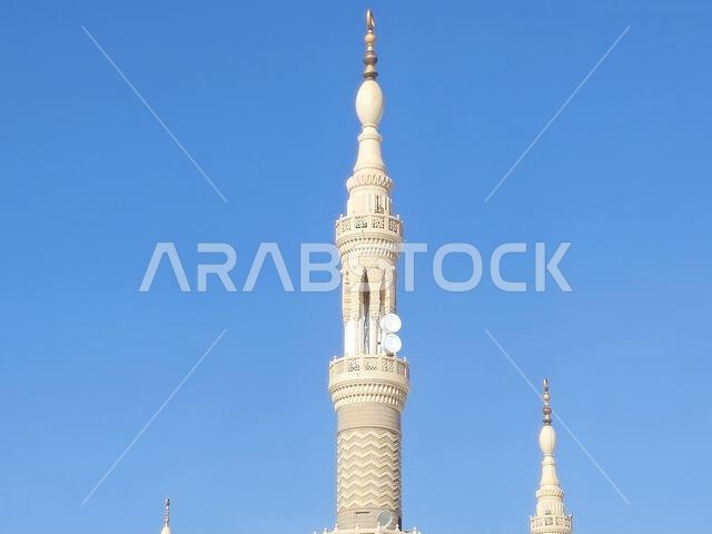 The exterior and the domes of The Prophet's Mosque or Al Masjid Al Nabawi, a major site of pilgrimage that falls under the purview of the Custodian of