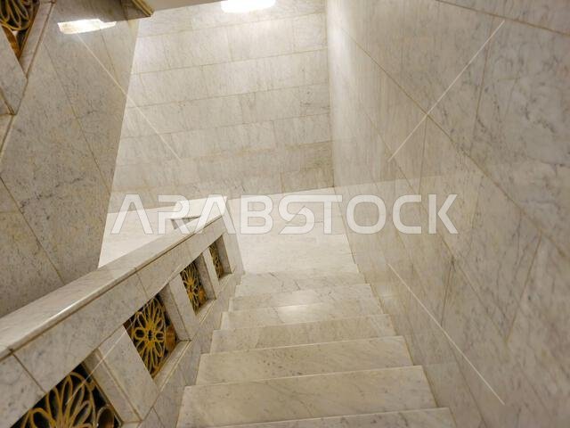 The Interior and the details of The Prophet's Mosque al-Masjid al-Nabawi, the second mosque built by the Islamic prophet Muhammad in Medina, after the