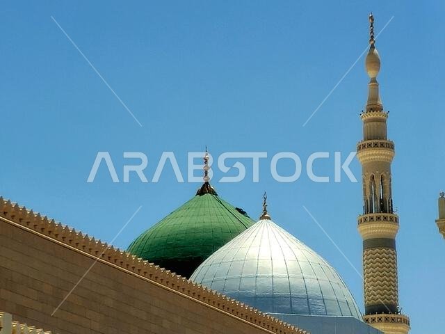 Exterior and the outer view of The Prophet's Mohamed Mosque or Al Masjid Al Nabawi, a major site of pilgrimage that falls under the purview of the Cus