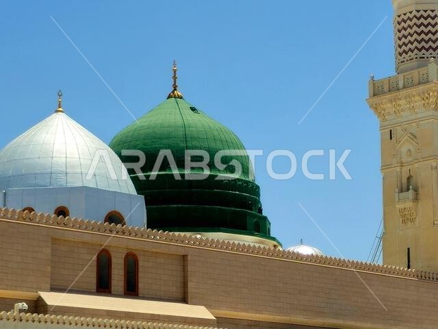 The exterior and the outer view of The Prophet's Mohamed Mosque or Al Masjid Al Nabawi, a major site of pilgrimage that falls under the purview of the