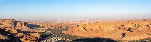 Harrat Viewpoint at Sunset, AlUla, Saudi Arabia. Breathtaking panorama over the rugged sandstone formations and desert landscape of this stunning regi Harrat Viewpoint at Sunset, AlUla, Saudi Arabia. Breathtaking panorama over the rugged sandstone formations and desert landscape of this stunning regi