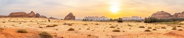 Drive on the beautiful scenic road between Riyadh and AlUla, through a landscape of sand desert, rock formations and mountains, in Saudi Arabia